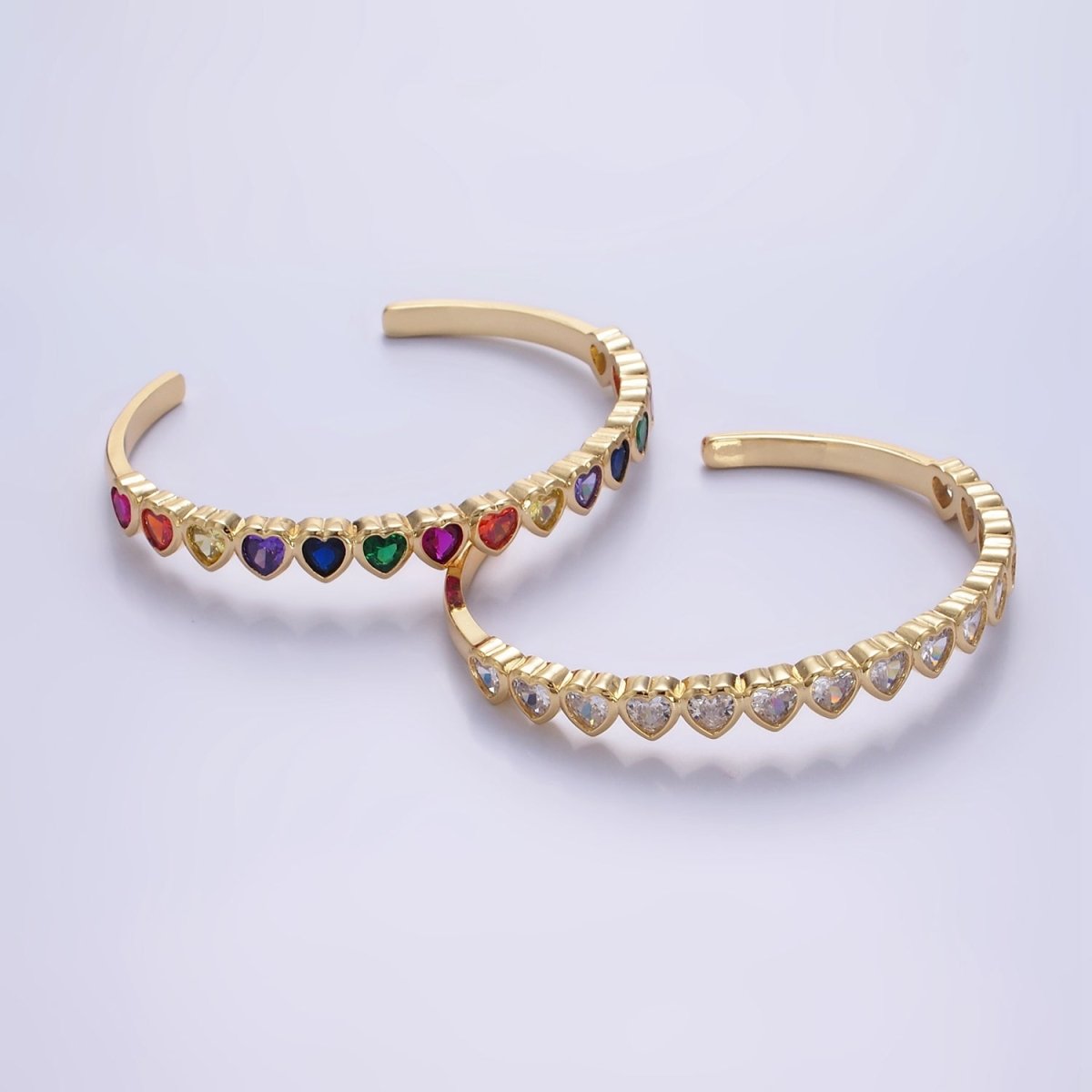 14K Gold Filled Multicolor, Clear CZ Heart Cuff Bracelet | WA-2525 WA-2526