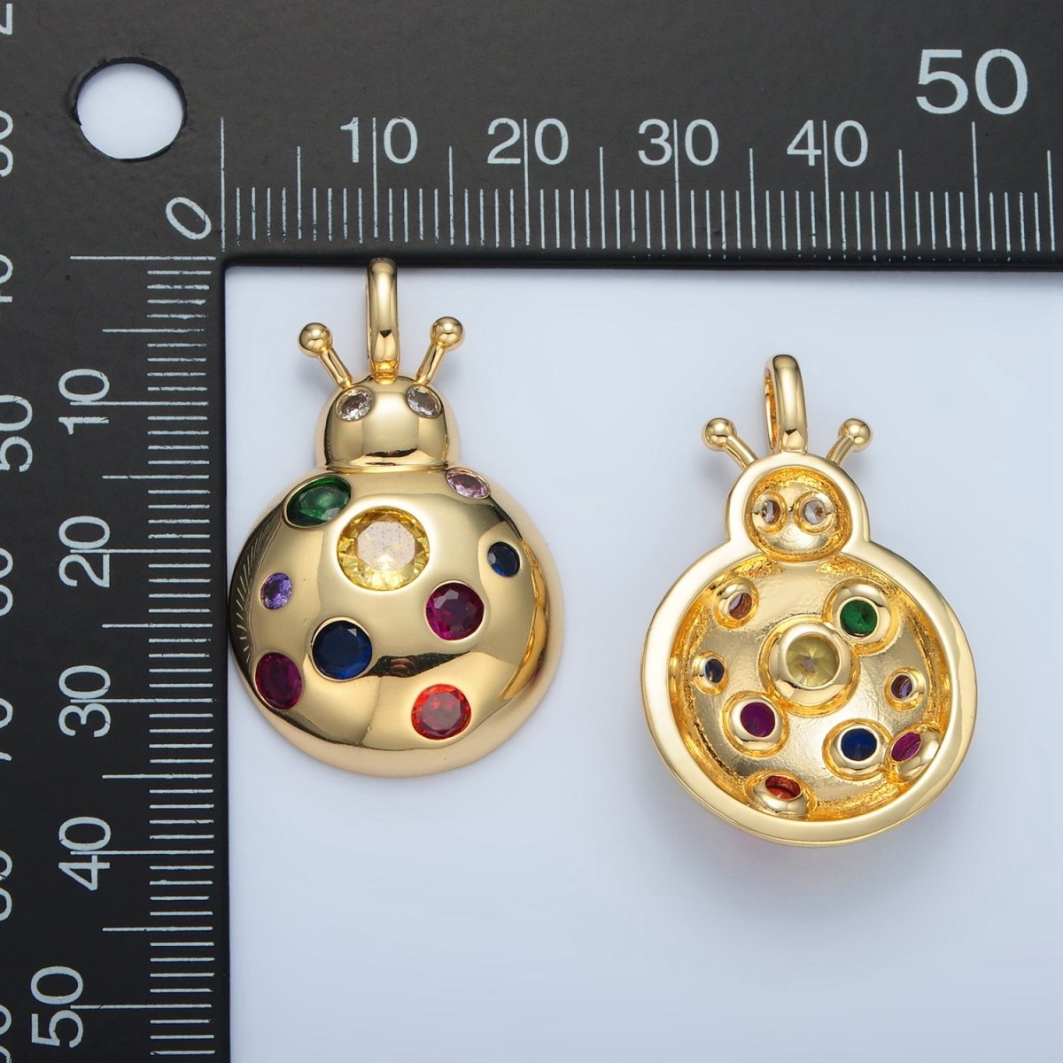 14K Gold Filled Multicolor CZ Dotted Ladybug Insect Pendant | I593