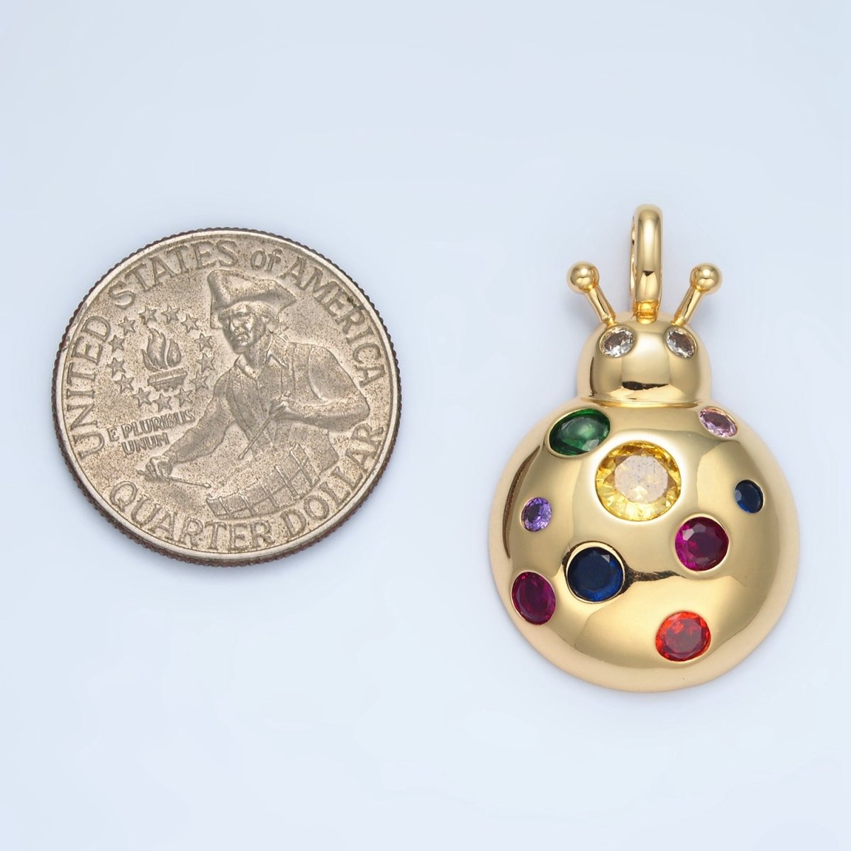 14K Gold Filled Multicolor CZ Dotted Ladybug Insect Pendant | I593