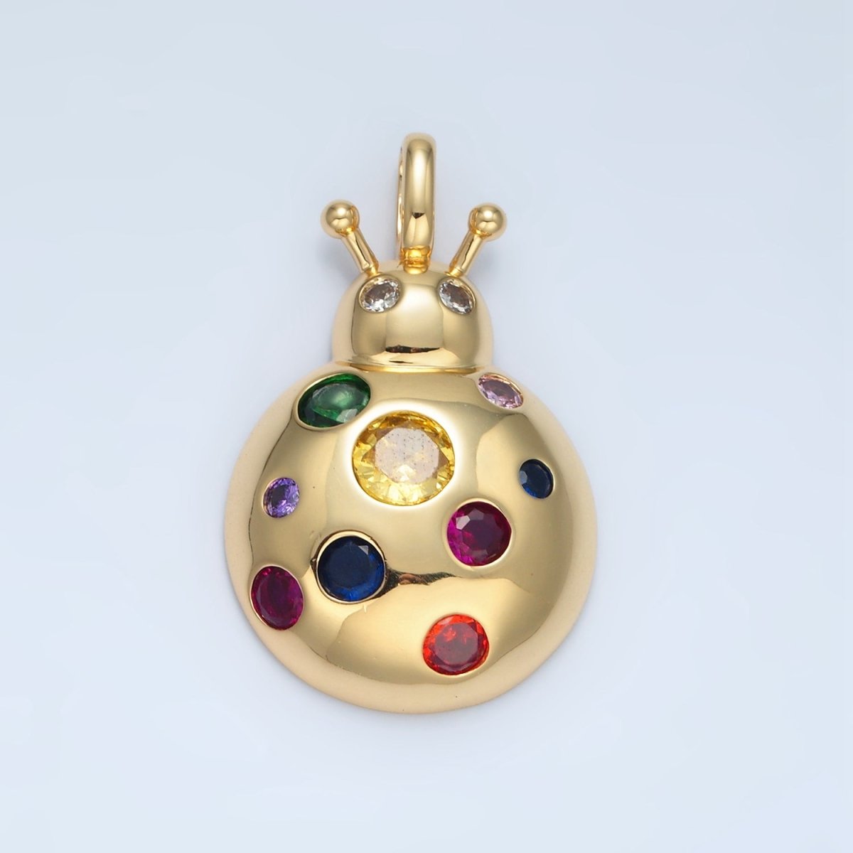 14K Gold Filled Multicolor CZ Dotted Ladybug Insect Pendant | I593
