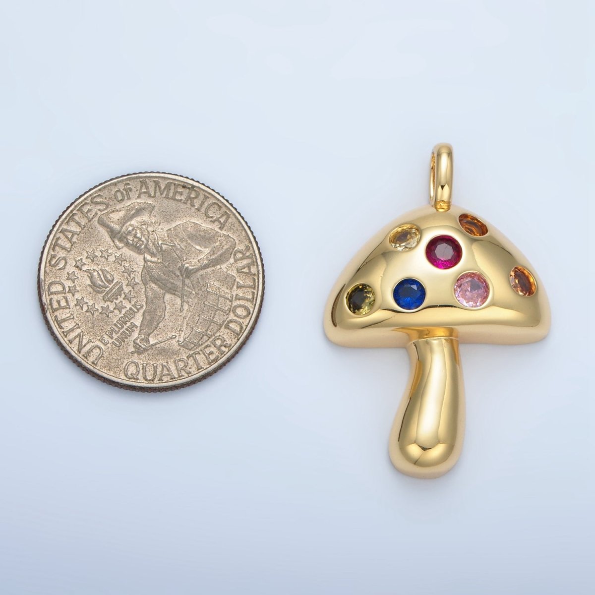 14K Gold Filled Multicolor CZ Dotted Mushroom Pendant | I617