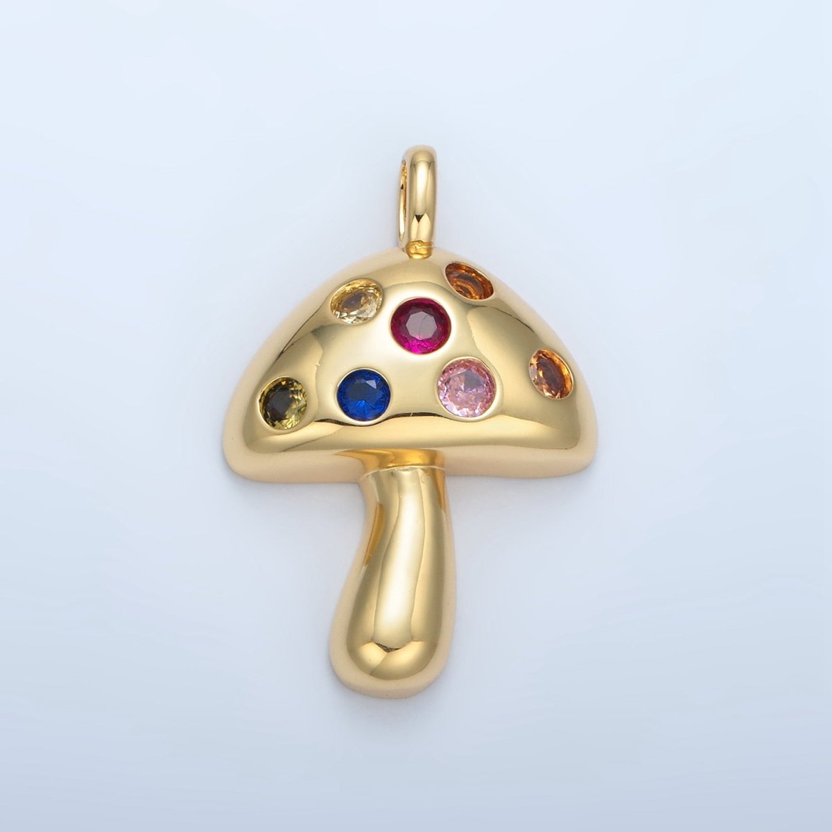 14K Gold Filled Multicolor CZ Dotted Mushroom Pendant | I617