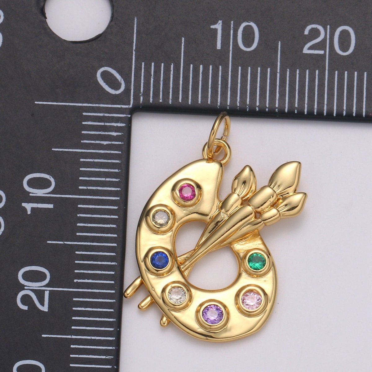 14K Gold Filled Multicolor CZ Paintbrush Art Tool Charm | D251