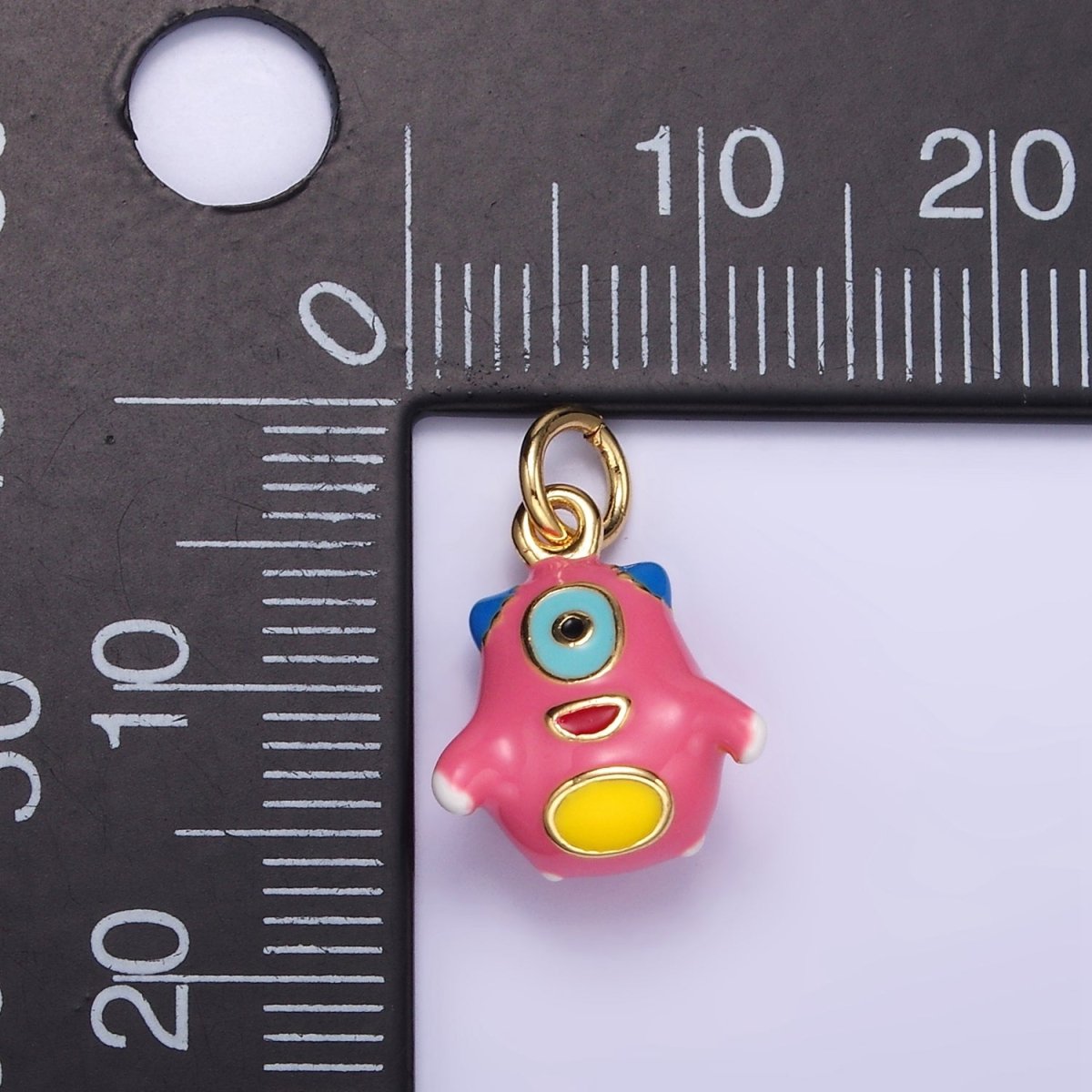 14K Gold Filled Multicolor Enamel Alien Monster Puffed Charm | C590