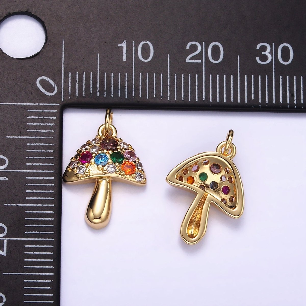 14K Gold Filled Multicolor Micro Paved CZ Mushroom Charm | W776