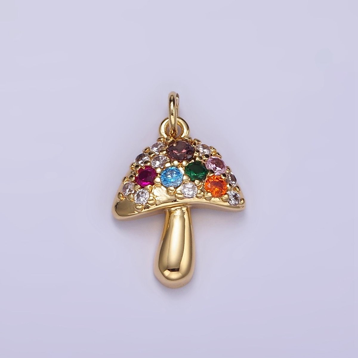 14K Gold Filled Multicolor Micro Paved CZ Mushroom Charm | W776