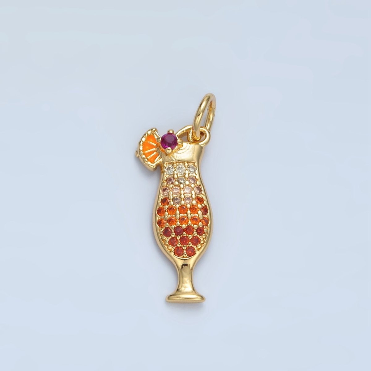 14K Gold Filled Multicolor Micro Paved CZ Pina Colada Alcohol Drink Charm in Gold & Silver | X936