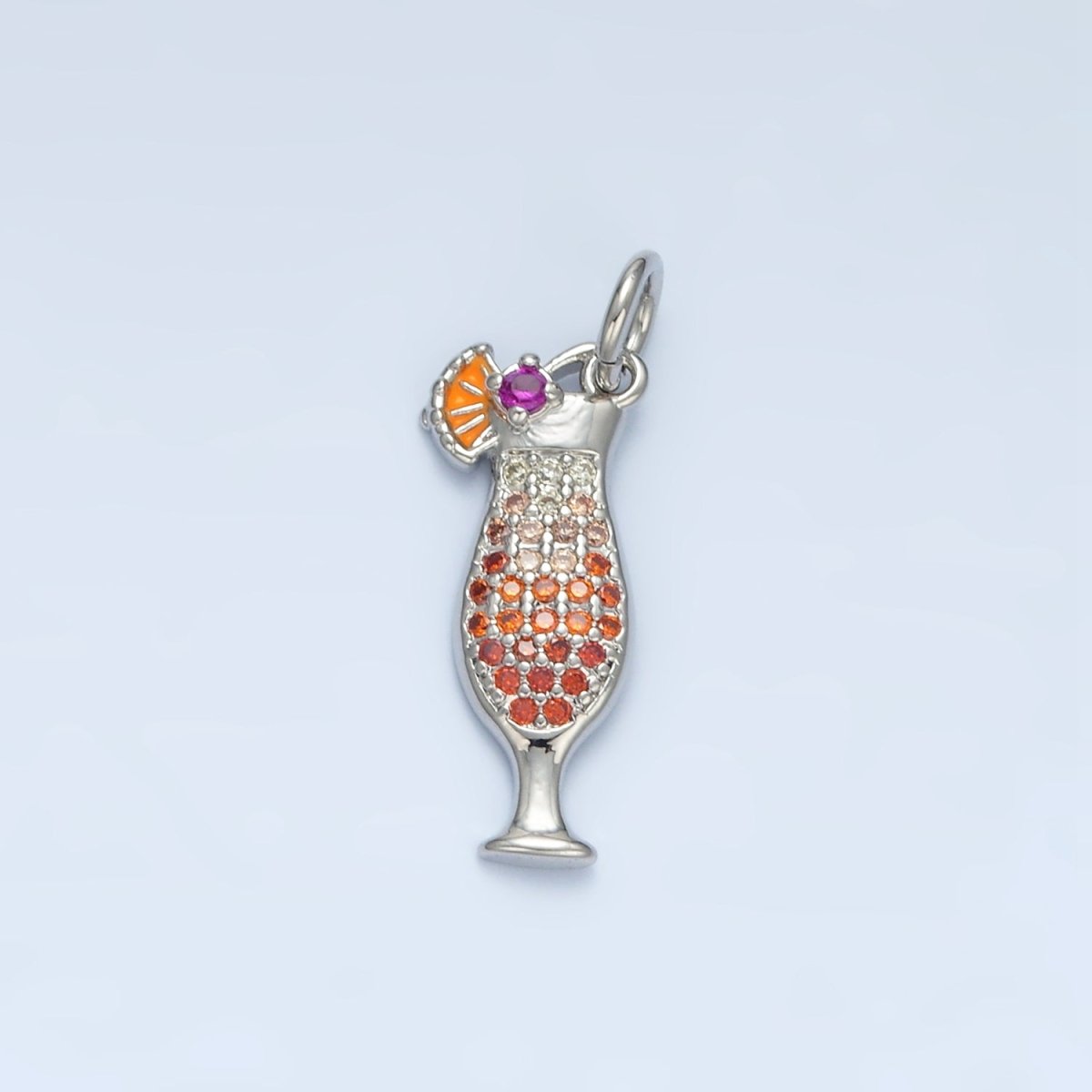 14K Gold Filled Multicolor Micro Paved CZ Pina Colada Alcohol Drink Charm in Gold & Silver | X936