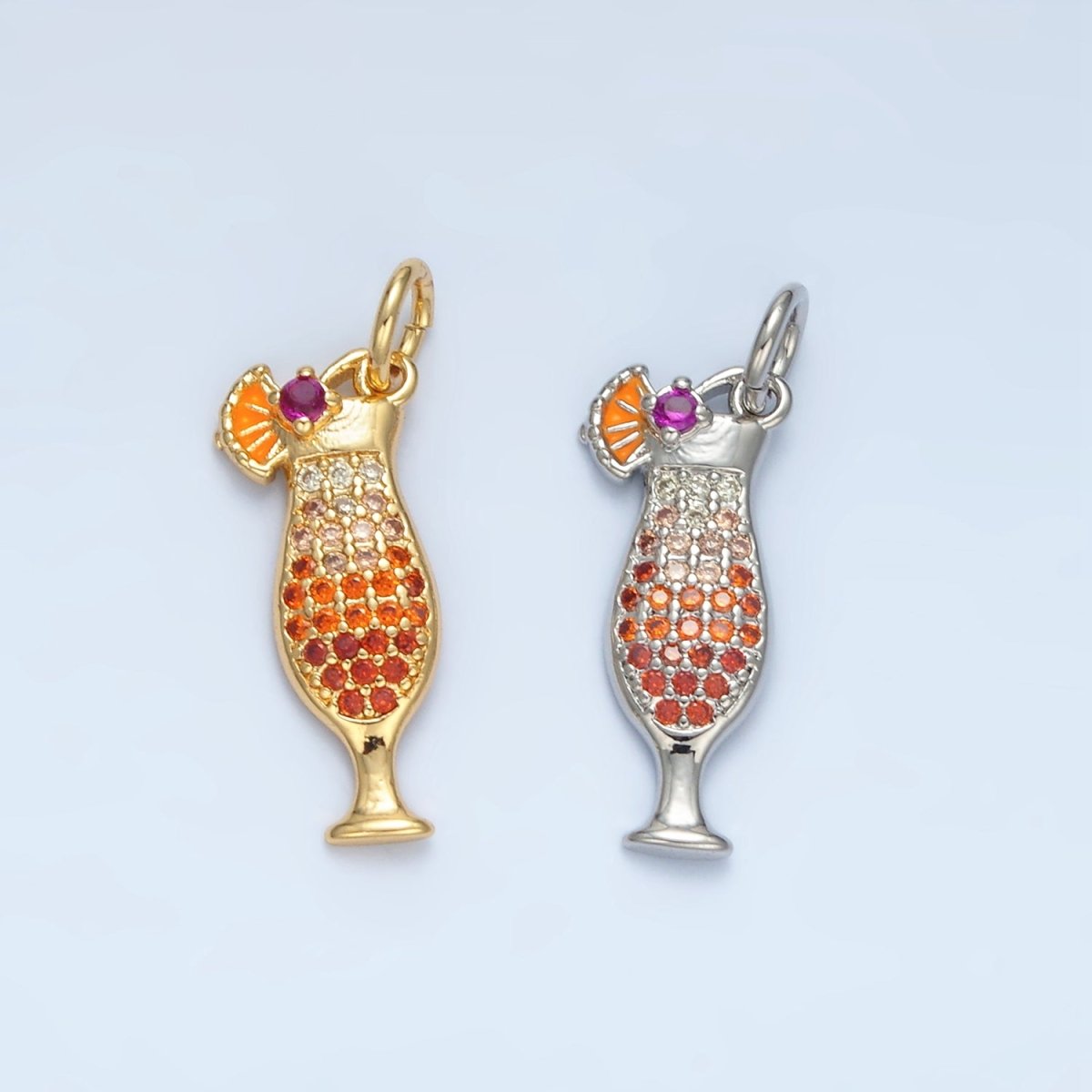 14K Gold Filled Multicolor Micro Paved CZ Pina Colada Alcohol Drink Charm in Gold & Silver | X936