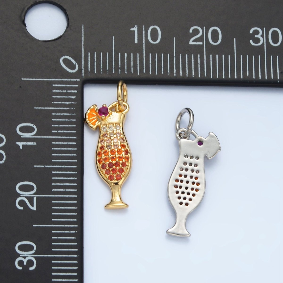 14K Gold Filled Multicolor Micro Paved CZ Pina Colada Alcohol Drink Charm in Gold & Silver | X936