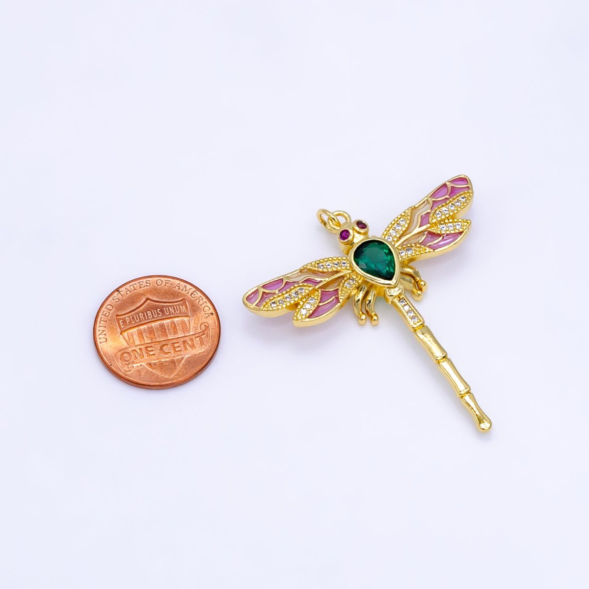 14K Gold Filled Multicolor Micro Paved Dragonfly Insect Charm | E901
