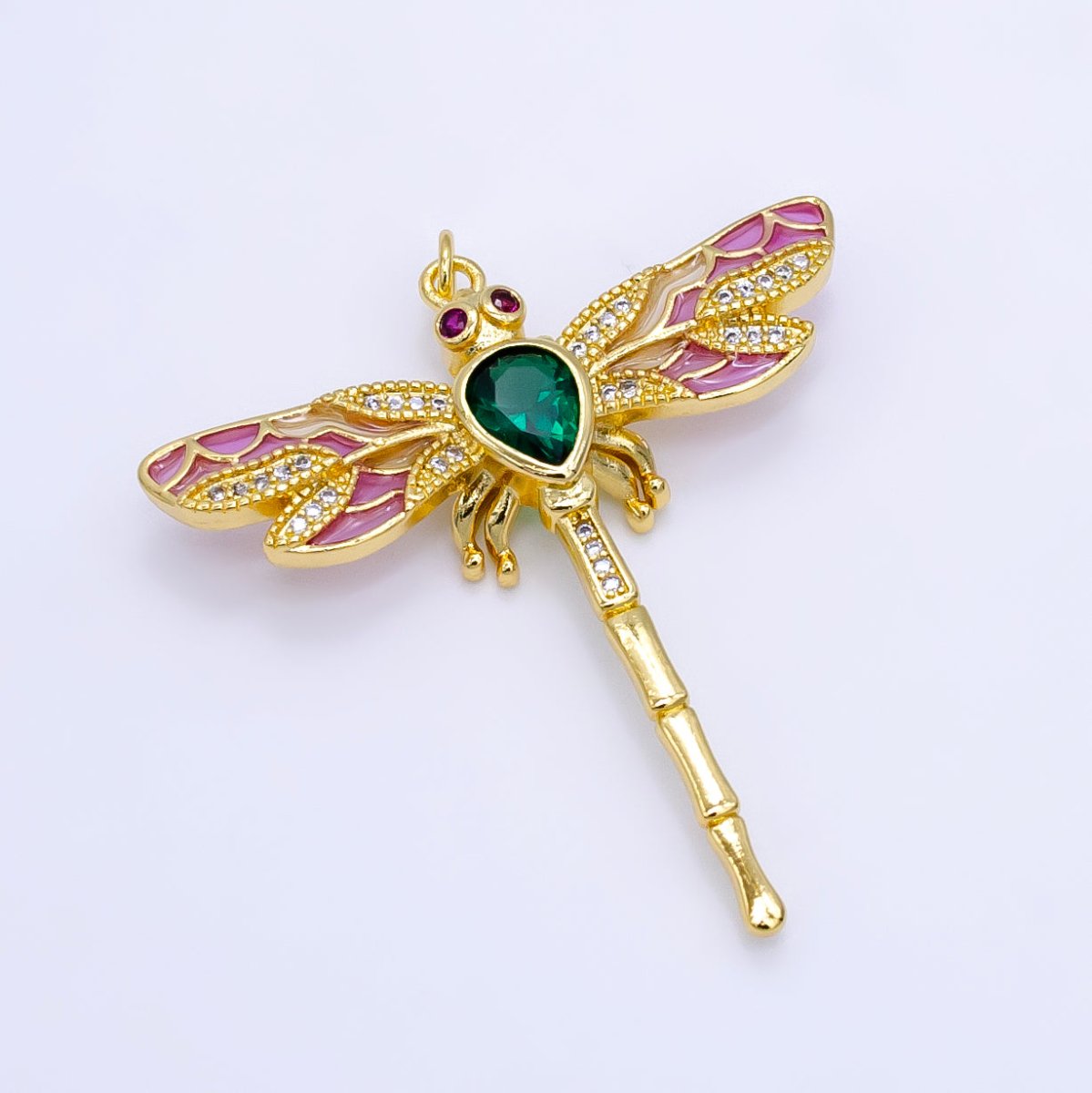14K Gold Filled Multicolor Micro Paved Dragonfly Insect Charm | E901