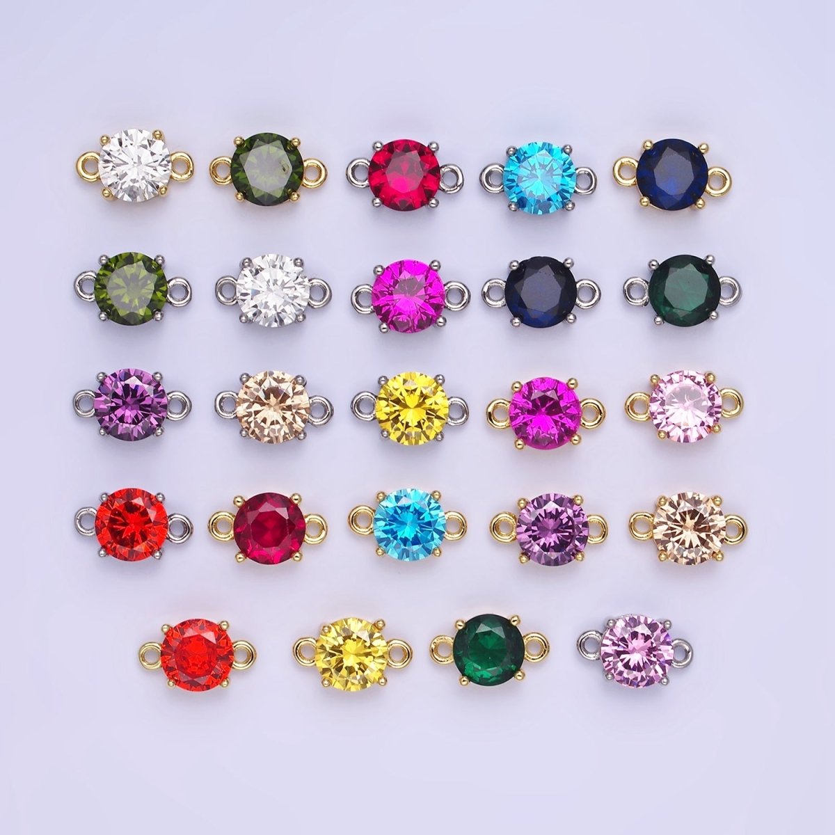 14K Gold Filled Multifaceted CZ Round Connector in Gold & Silver | G394 - G405