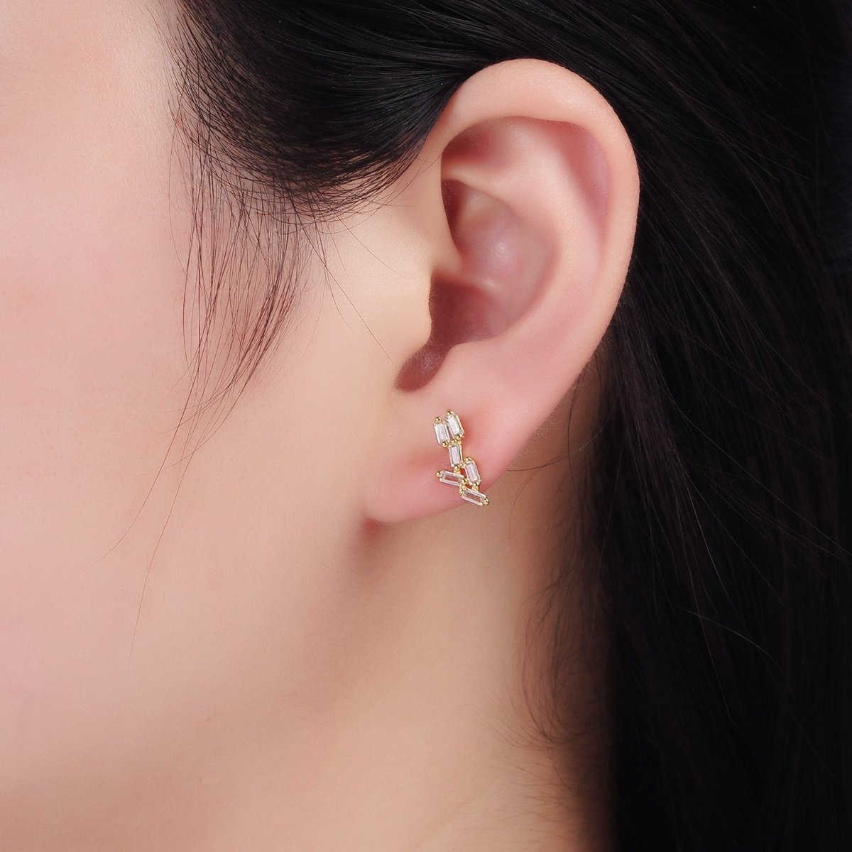 14K Gold Filled Multiple Baguette CZ Stud Earrings | P527