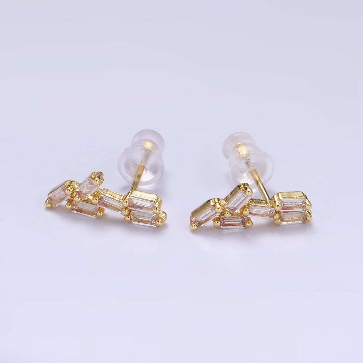 14K Gold Filled Multiple Baguette CZ Stud Earrings | P527