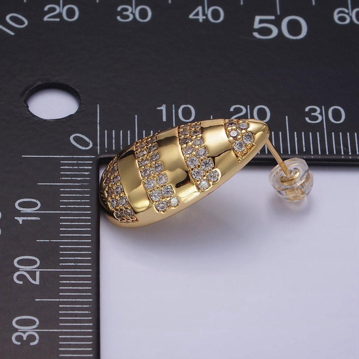 14K Gold Filled Multiple Micro Paved Line Teardrop Stud Earrings | P227