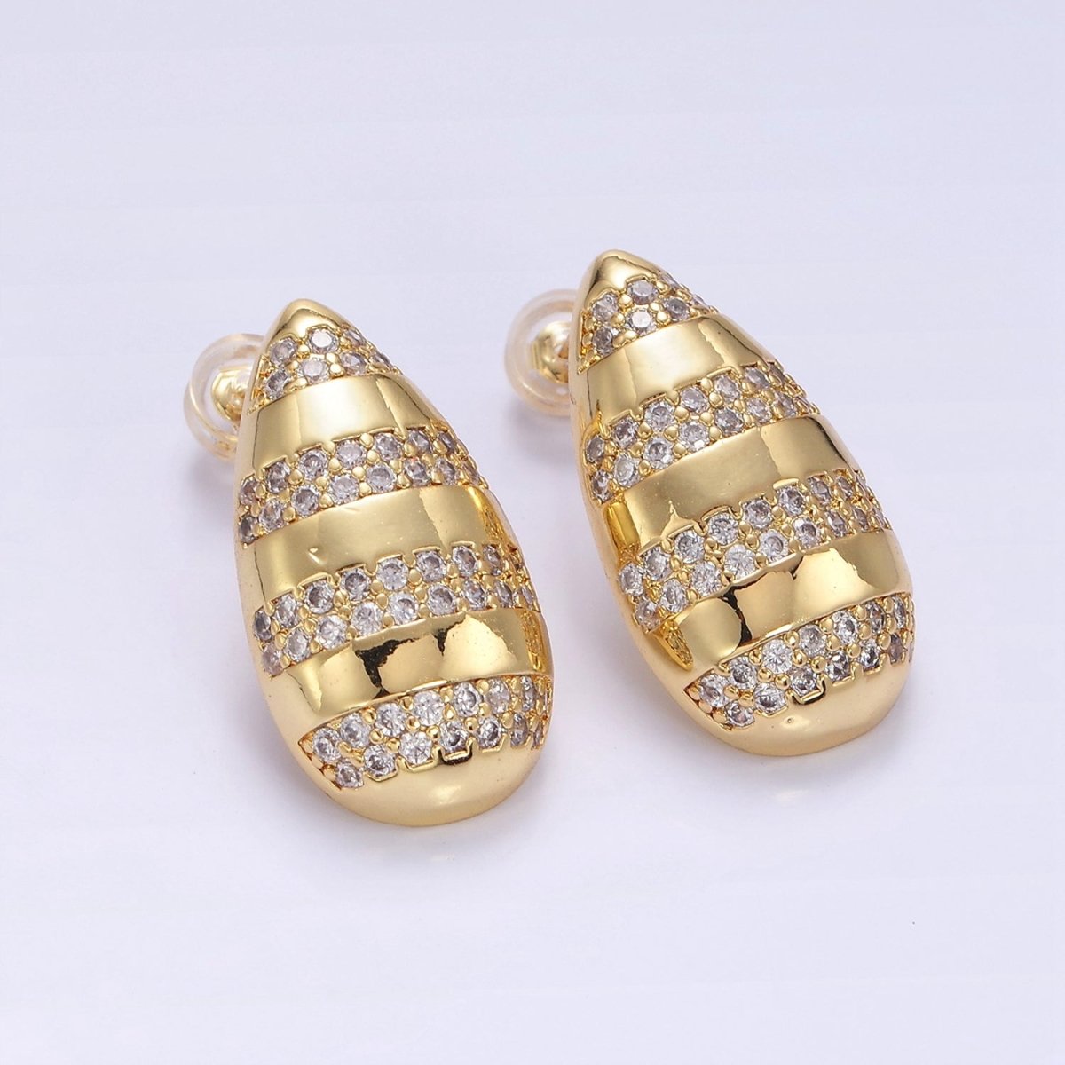 14K Gold Filled Multiple Micro Paved Line Teardrop Stud Earrings | P227