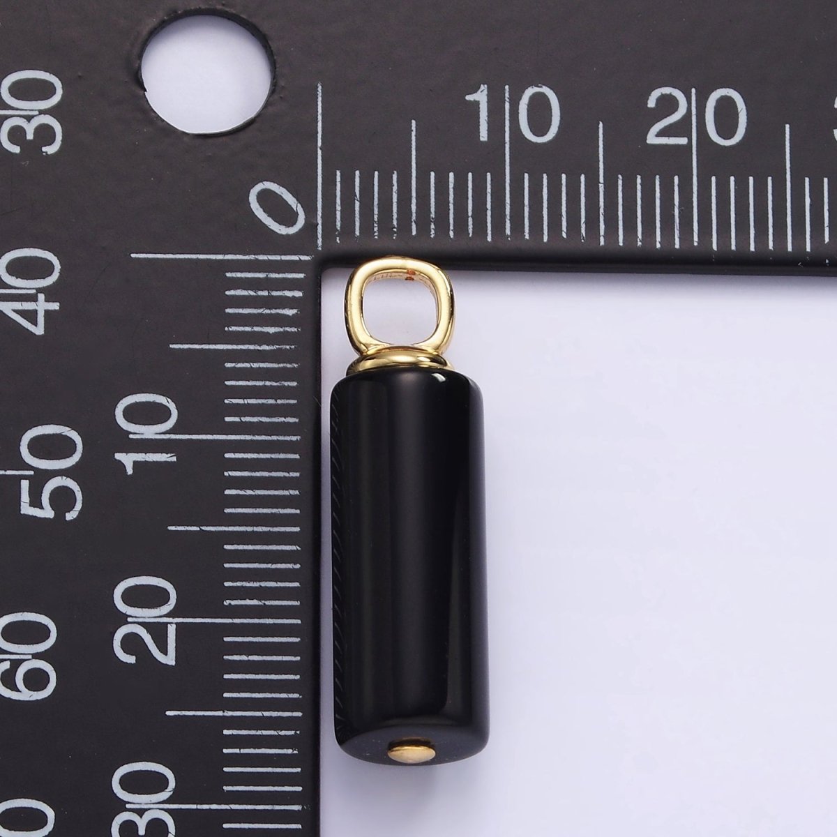 14K Gold Filled Onyx Gemstone Cylinder Drop Charm | H362