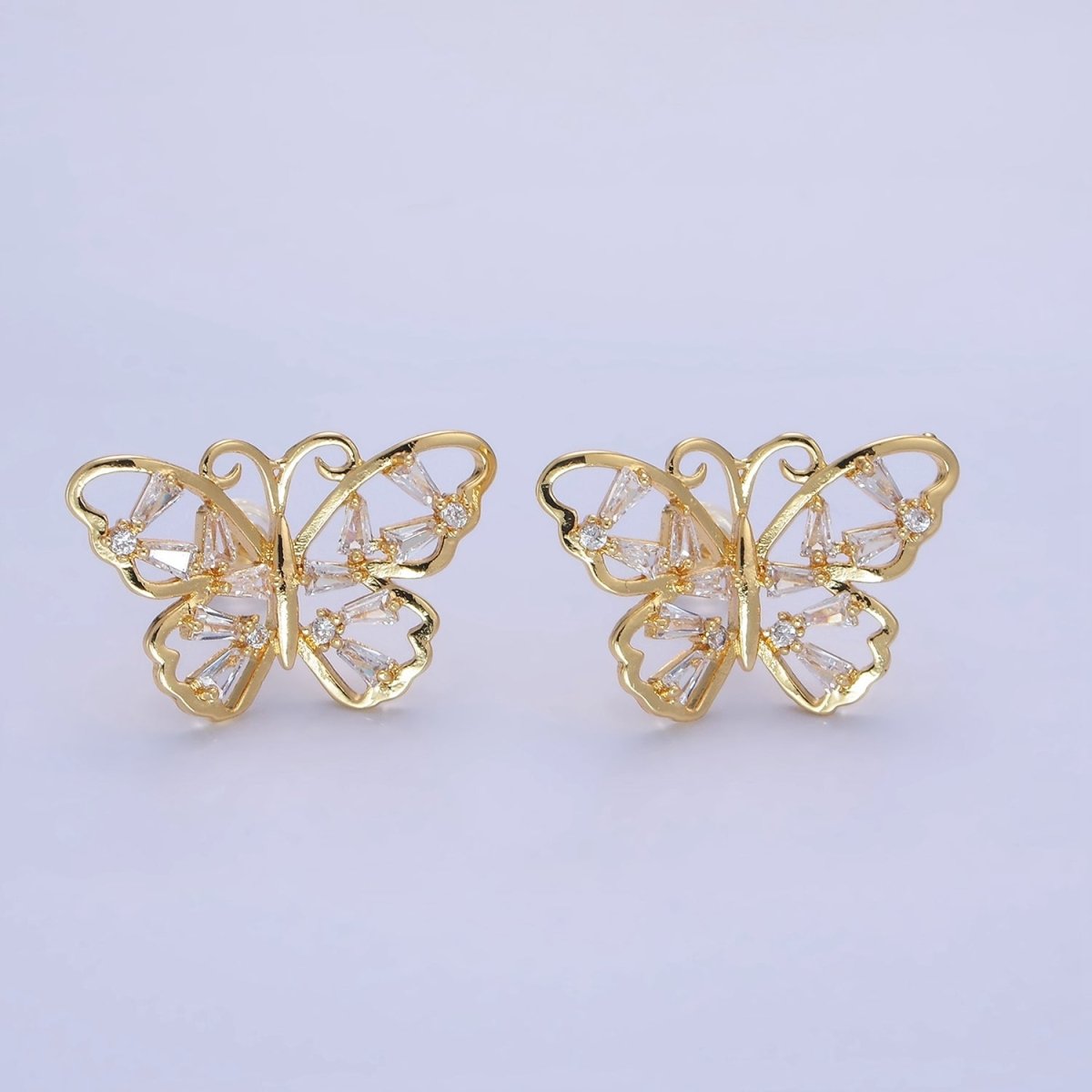 14K Gold Filled Open Baguette Butterfly Stud Earrings | Q196