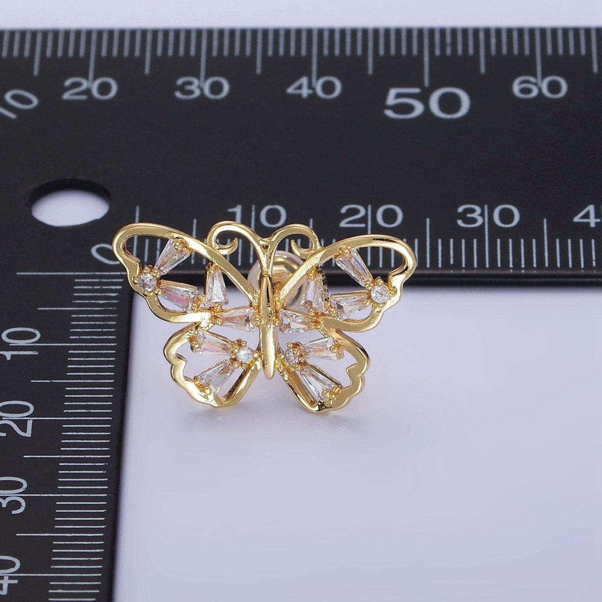 14K Gold Filled Open Baguette Butterfly Stud Earrings | Q196