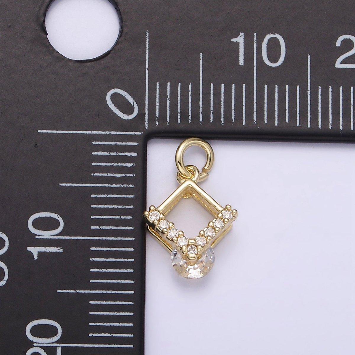 14K Gold Filled Open Micro Paved CZ Rhombus Mini Charm | AG299