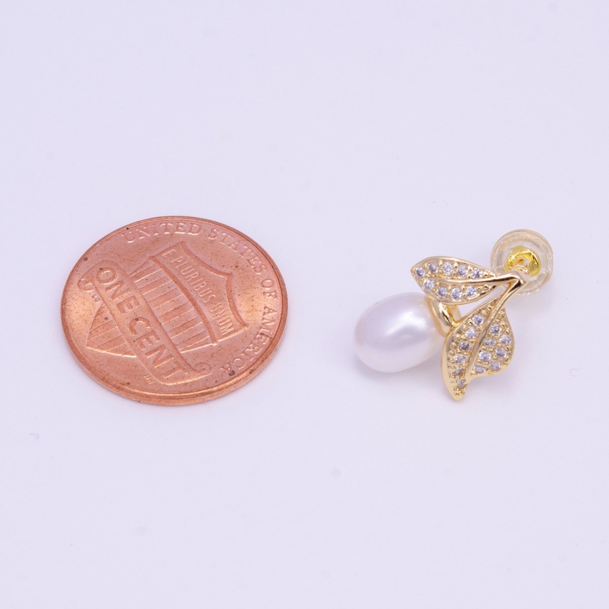 14K Gold Filled Pearl Micro Paved CZ Leaf Stud Earrings in Gold & Silver | AD-381 AE-794