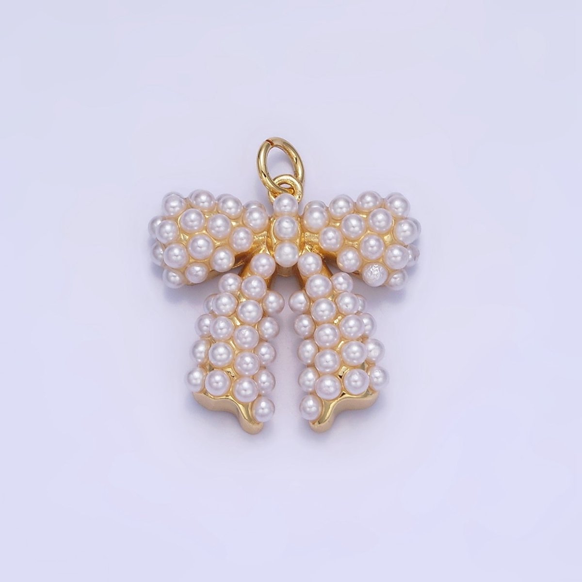 14K Gold Filled Pearl Ribbon Bow Charm in Gold & Silver | C028