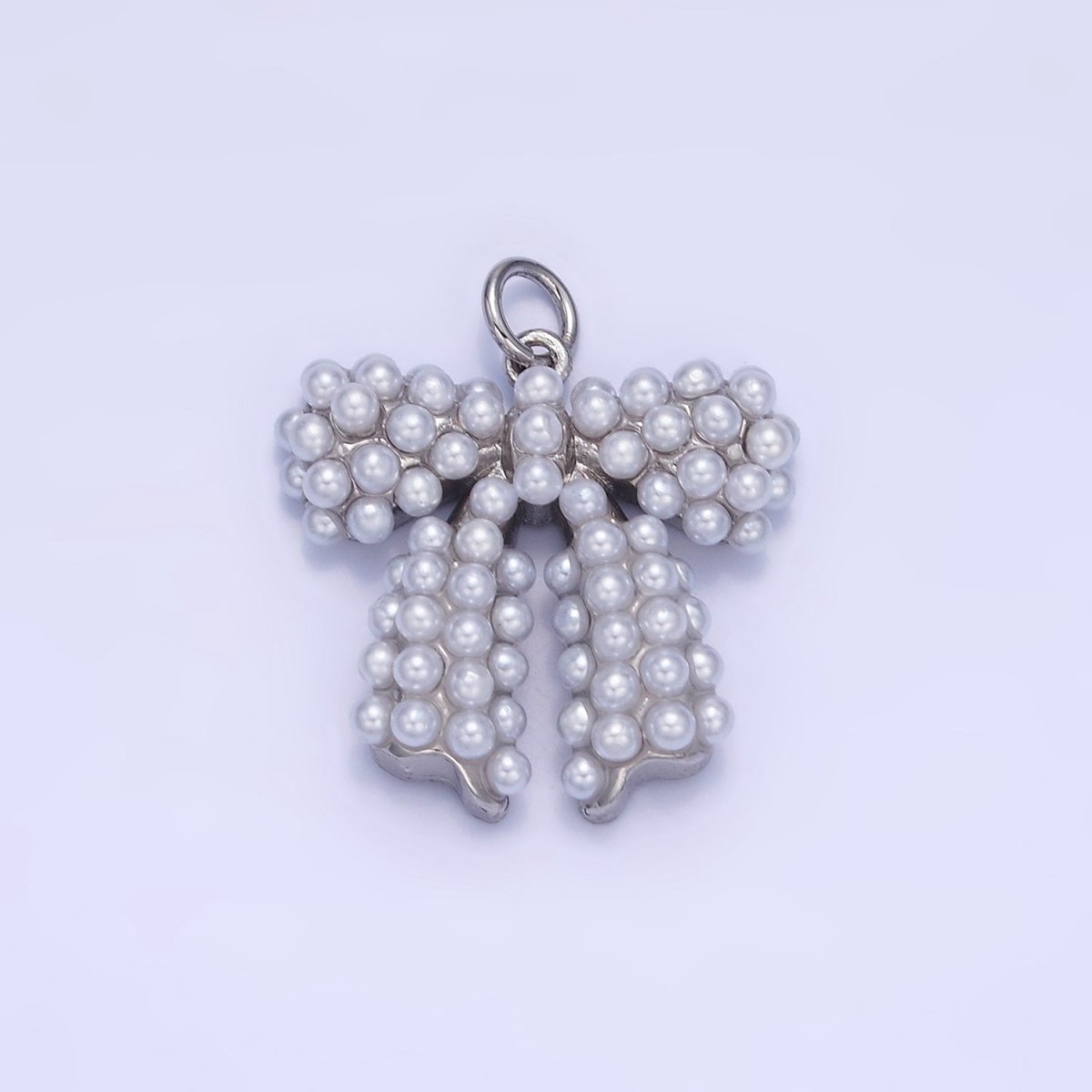 14K Gold Filled Pearl Ribbon Bow Charm in Gold & Silver | C028