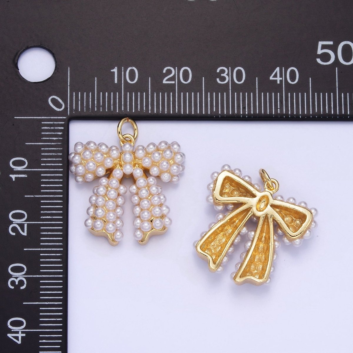 14K Gold Filled Pearl Ribbon Bow Charm in Gold & Silver | C028