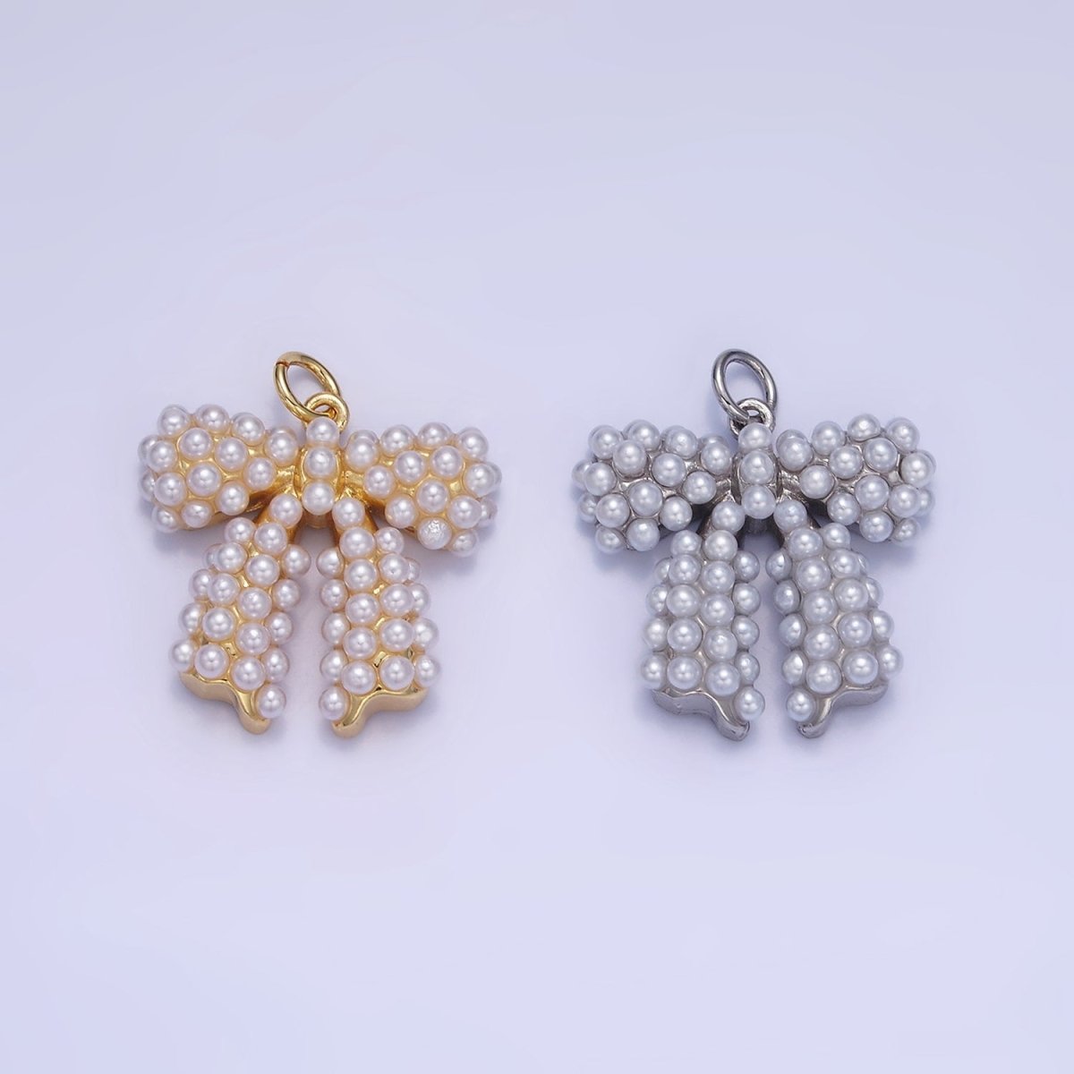14K Gold Filled Pearl Ribbon Bow Charm in Gold & Silver | C028