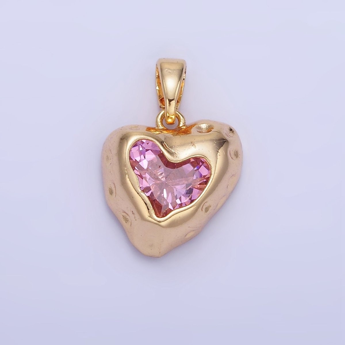 14K Gold Filled Pink CZ Dotted Molten Heart Pendant | AA1310