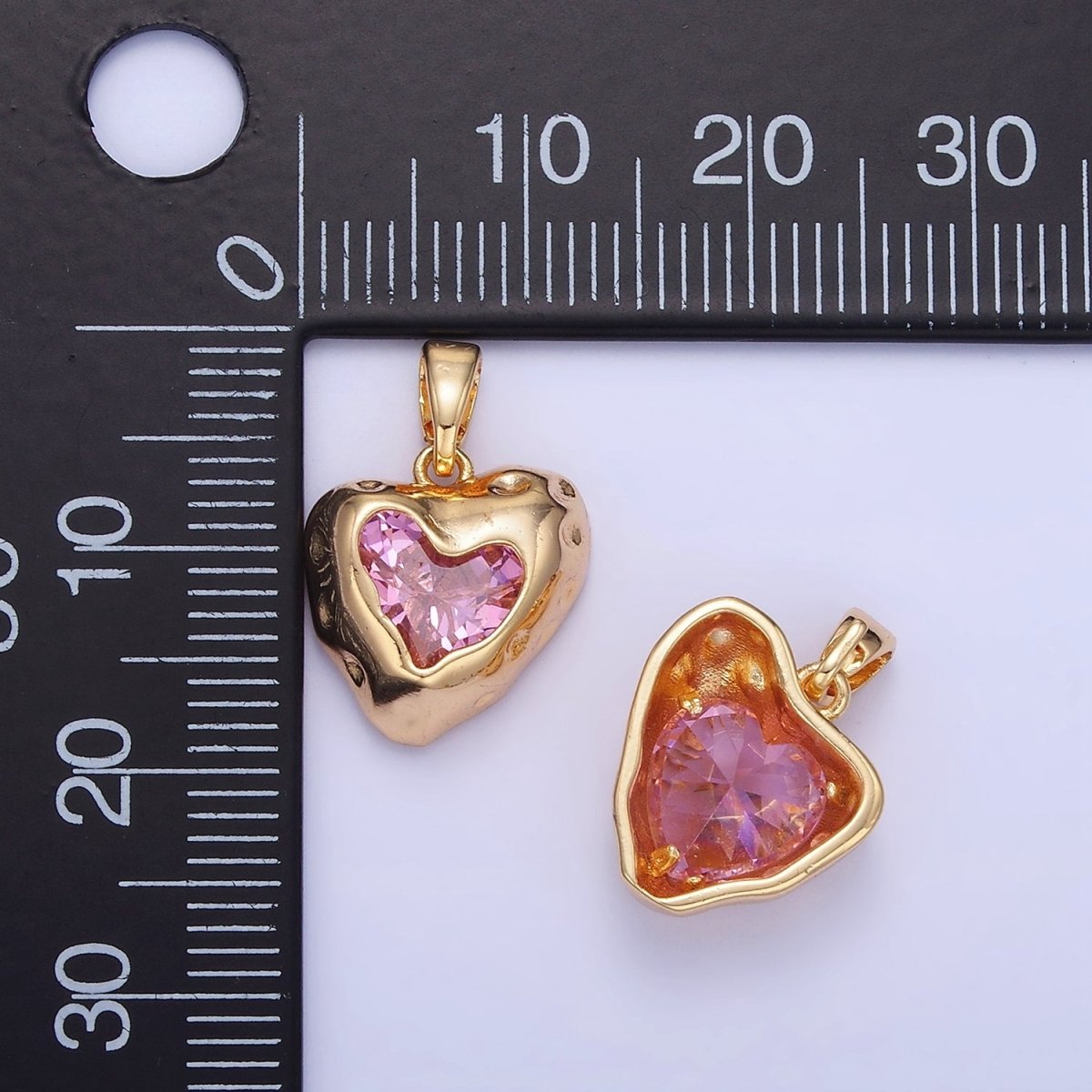 14K Gold Filled Pink CZ Dotted Molten Heart Pendant | AA1310