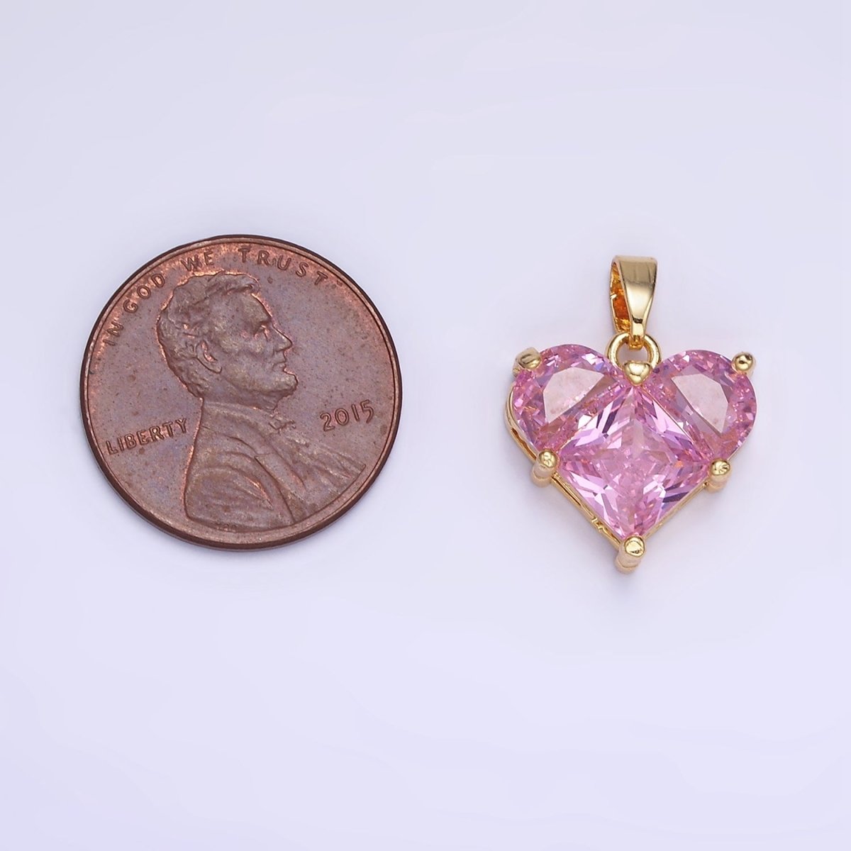 14K Gold Filled Pink CZ Pixel Heart Pendant | AA1314
