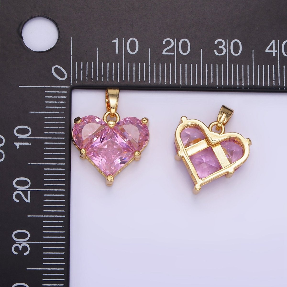 14K Gold Filled Pink CZ Pixel Heart Pendant | AA1314