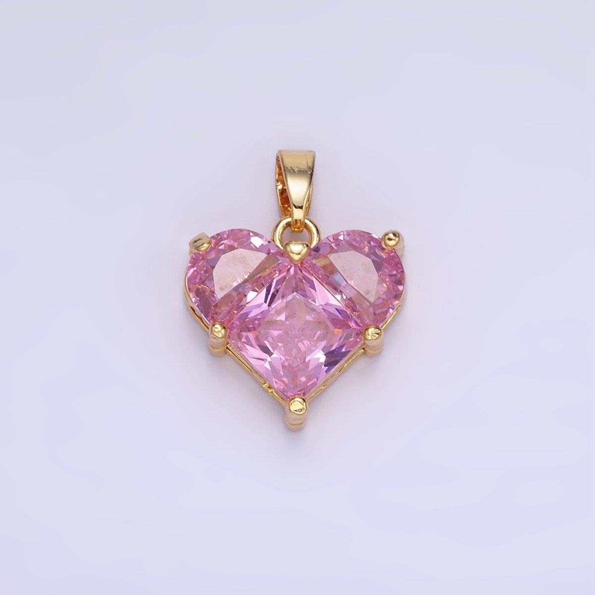 14K Gold Filled Pink CZ Pixel Heart Pendant | AA1314