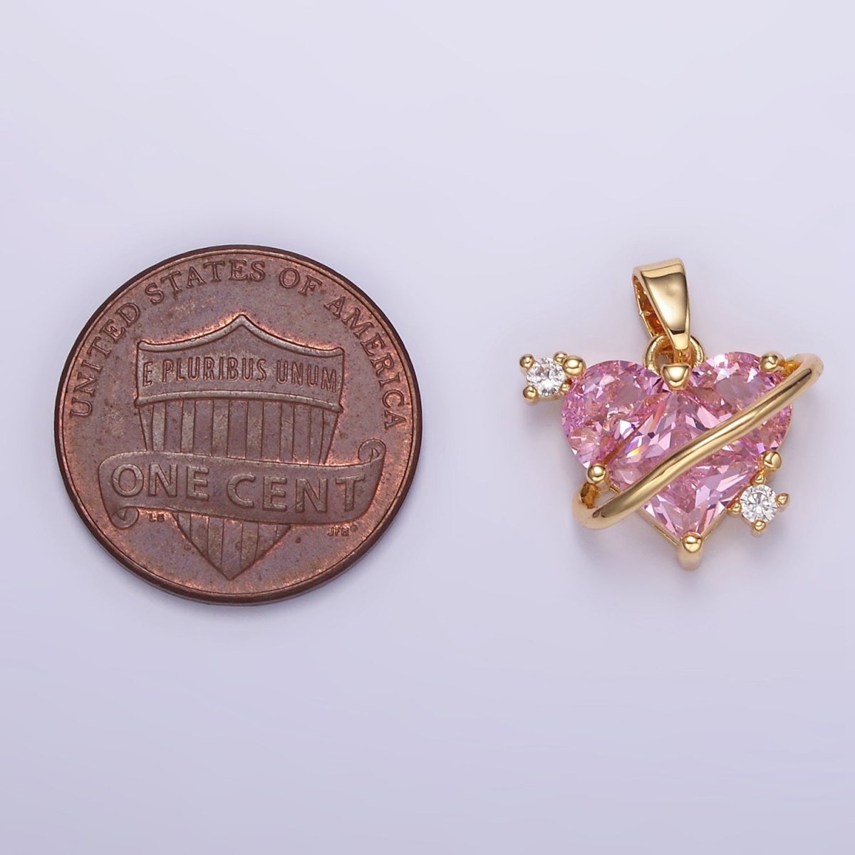 14K Gold Filled Pixel Heart Pink CZ Lined Pendant | AA060