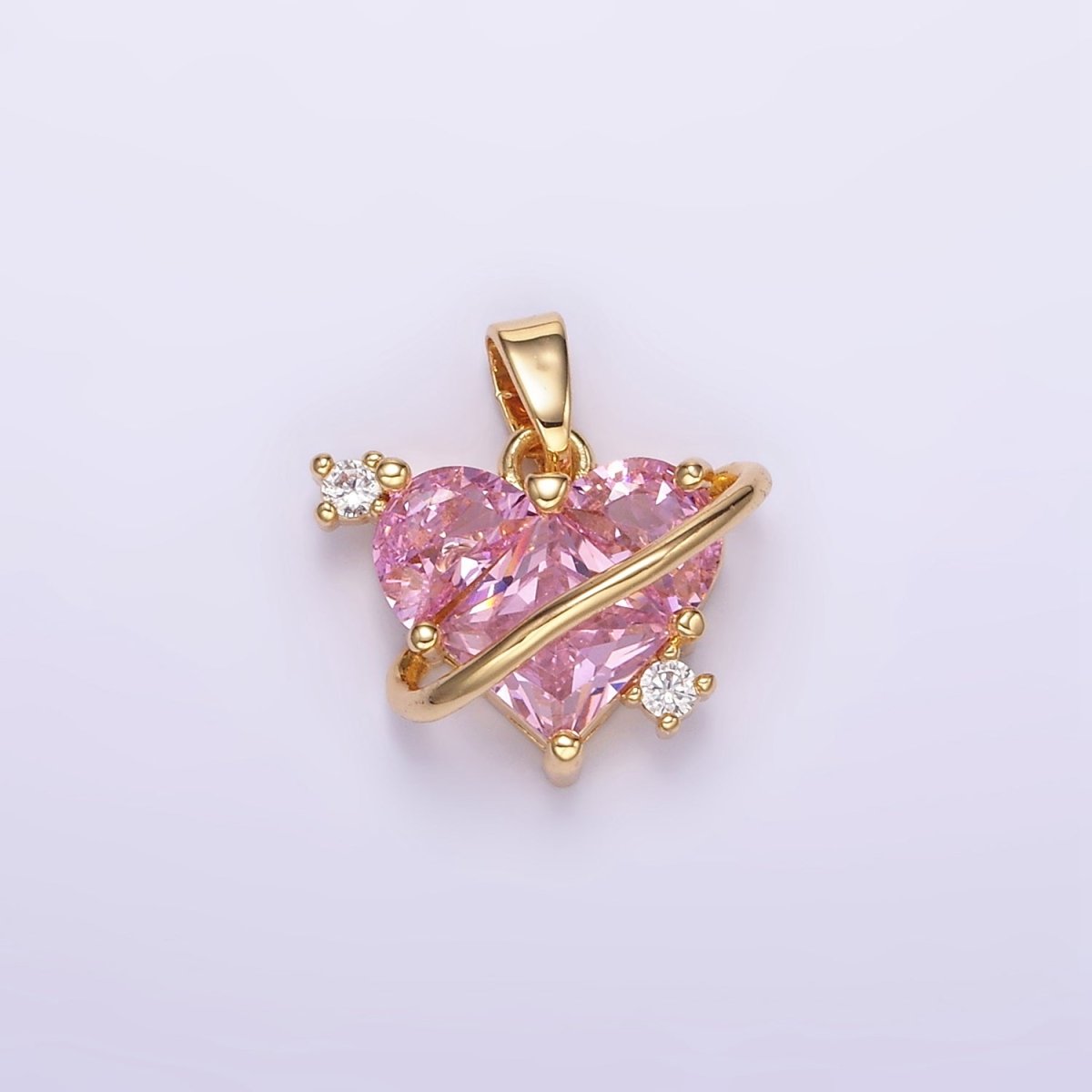 14K Gold Filled Pixel Heart Pink CZ Lined Pendant | AA060