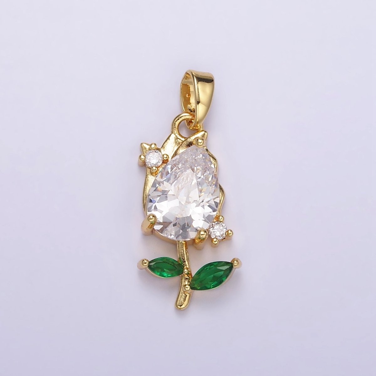 14K Gold Filled Purple, Clear CZ Floral Rose Pendant | AA061