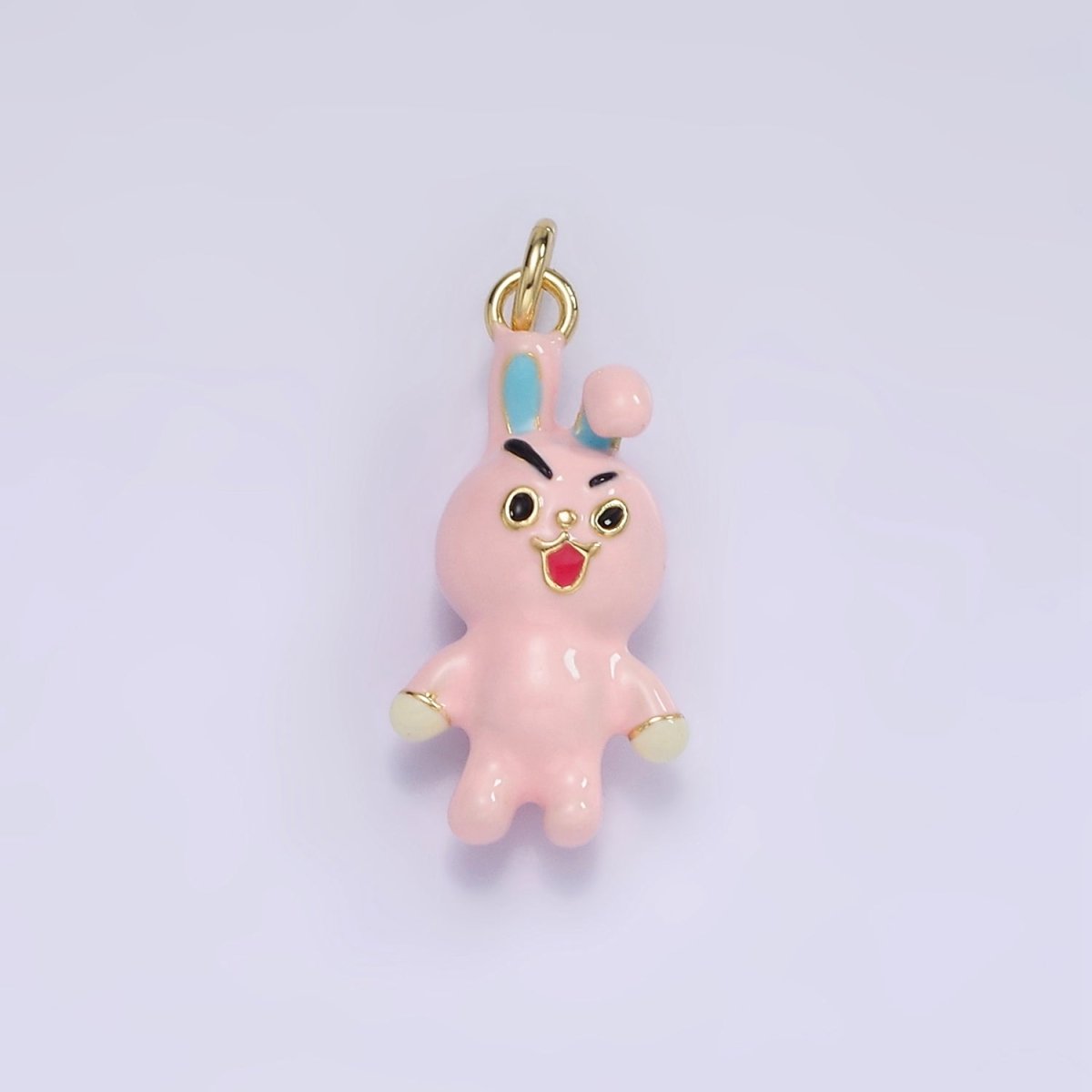 14K Gold Filled Rabbit Bunny Pink Enamel Mini Charm | D551