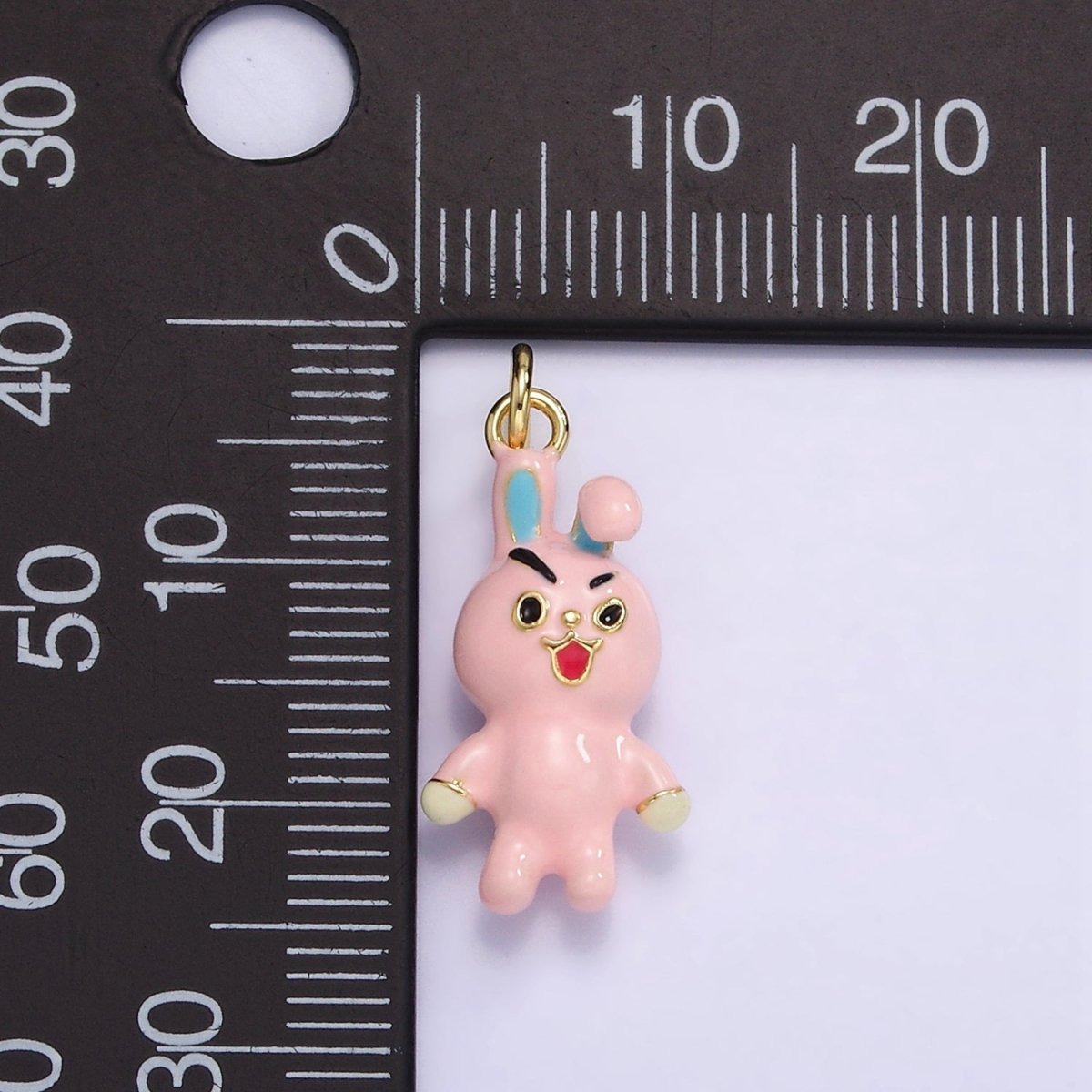 14K Gold Filled Rabbit Bunny Pink Enamel Mini Charm | D551