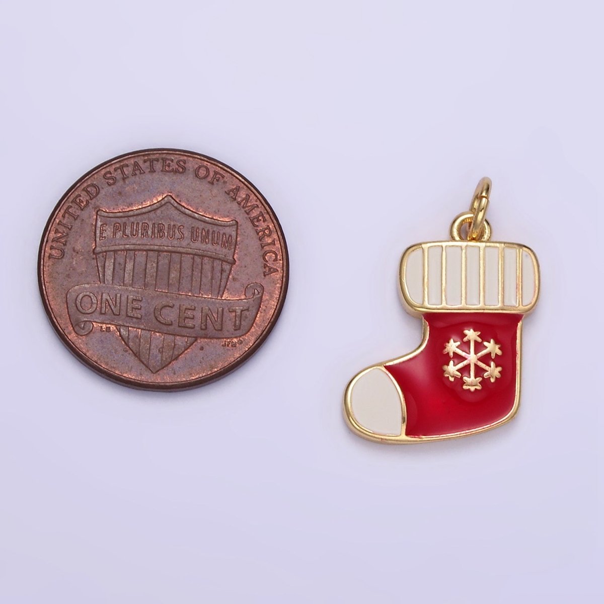 14K Gold Filled Red Christmas Stockings Sock Enamel Mini Charm | D534