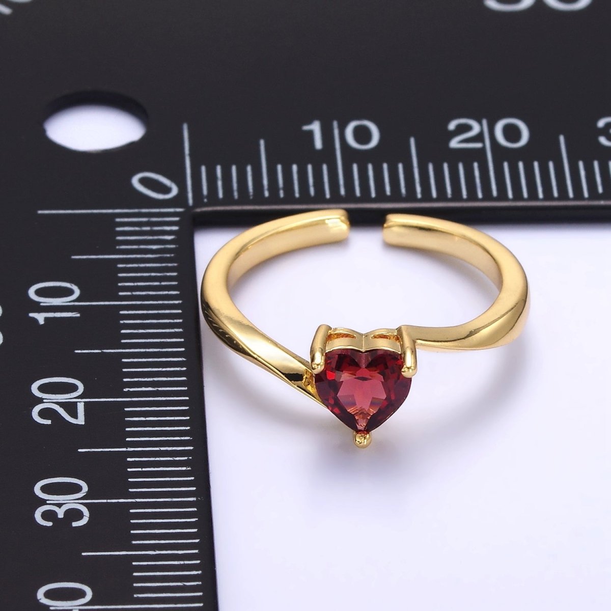 24K Gold Filled Red Garnet Heart Solitaire Ring | O1389