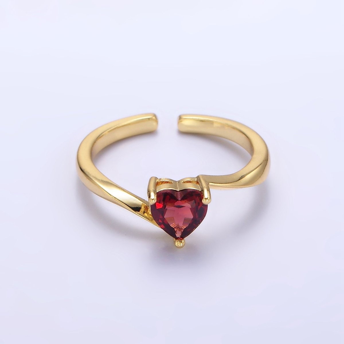 24K Gold Filled Red Garnet Heart Solitaire Ring | O1389