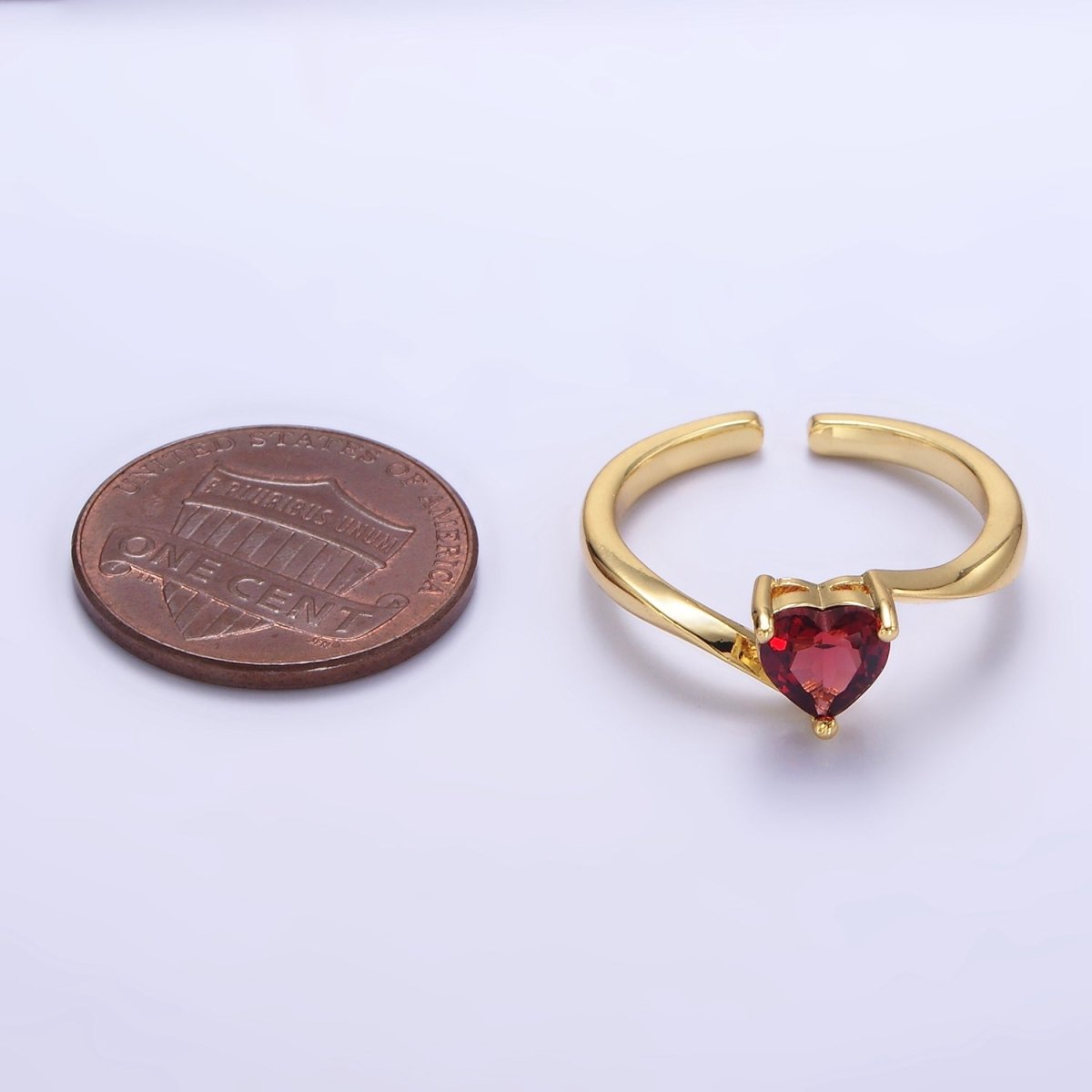 24K Gold Filled Red Garnet Heart Solitaire Ring | O1389