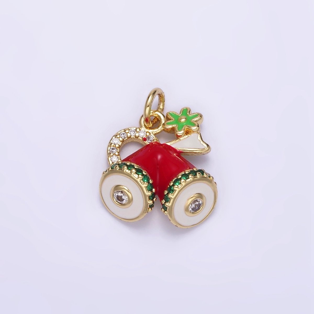 14K Gold Filled Red Micro Paved Christmas Jingle Bells Mini Enamel Charm | D526