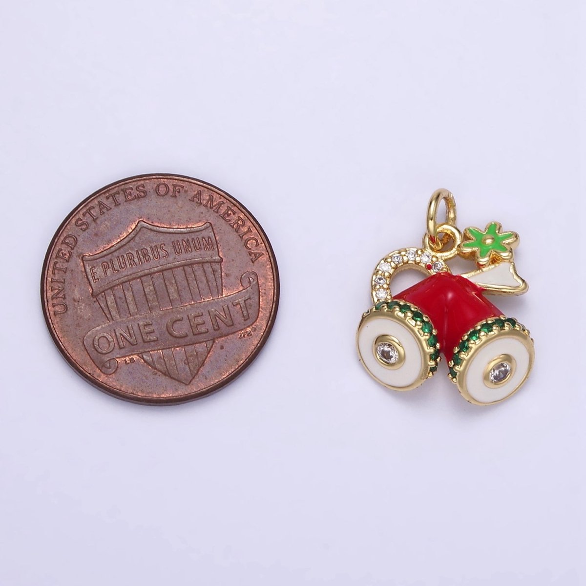 14K Gold Filled Red Micro Paved Christmas Jingle Bells Mini Enamel Charm | D526