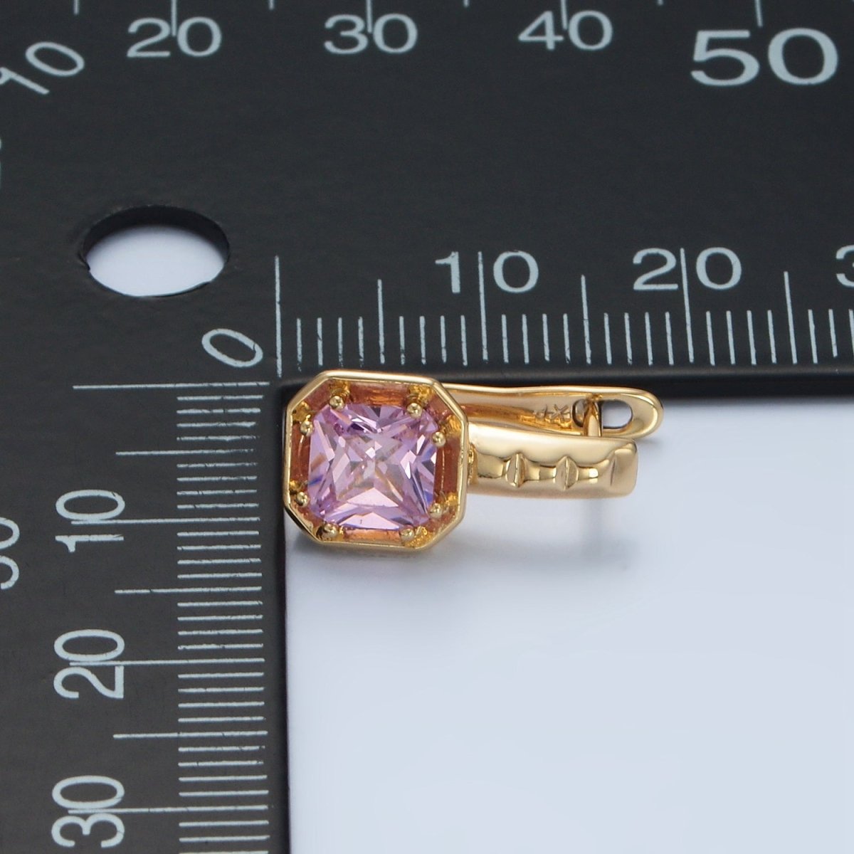 14K Gold Filled Red, Pink, Blue, Purple CZ Square Edged English Lock Earrings | AD662 - AD665