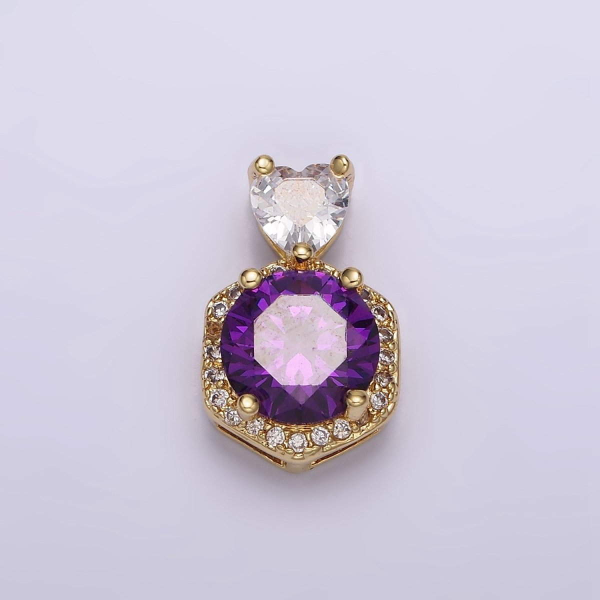 14K Gold Filled Red, Purple, Pink Round CZ Micro Paved Hexagonal Heart Bail Pendant | N1472 - N1474