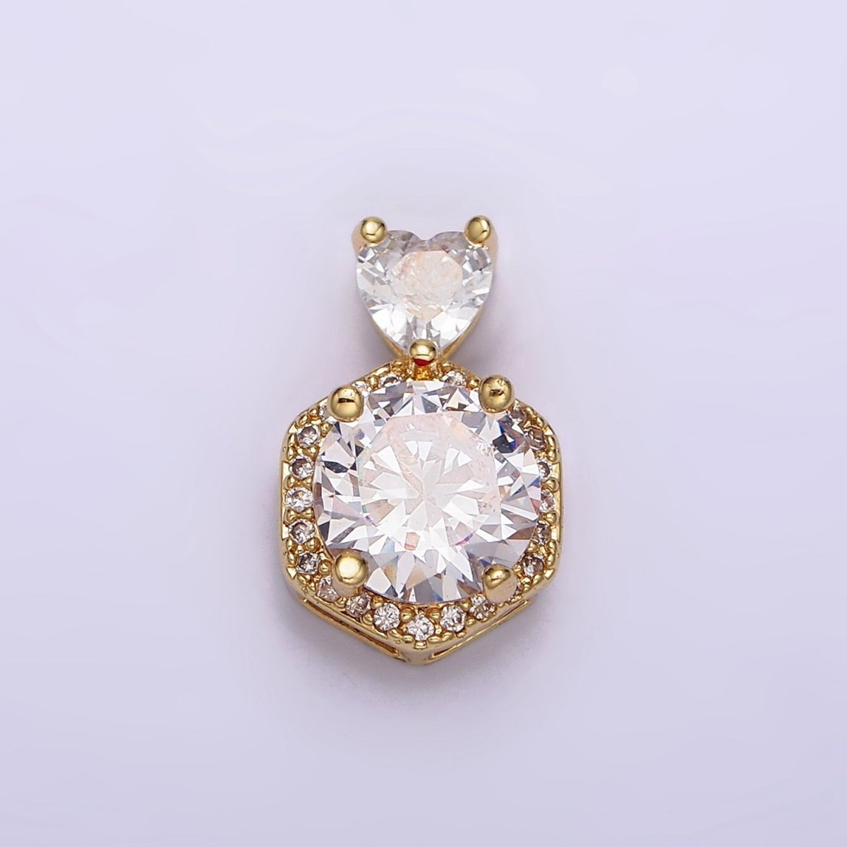 14K Gold Filled Red, Purple, Pink Round CZ Micro Paved Hexagonal Heart Bail Pendant | N1472 - N1474