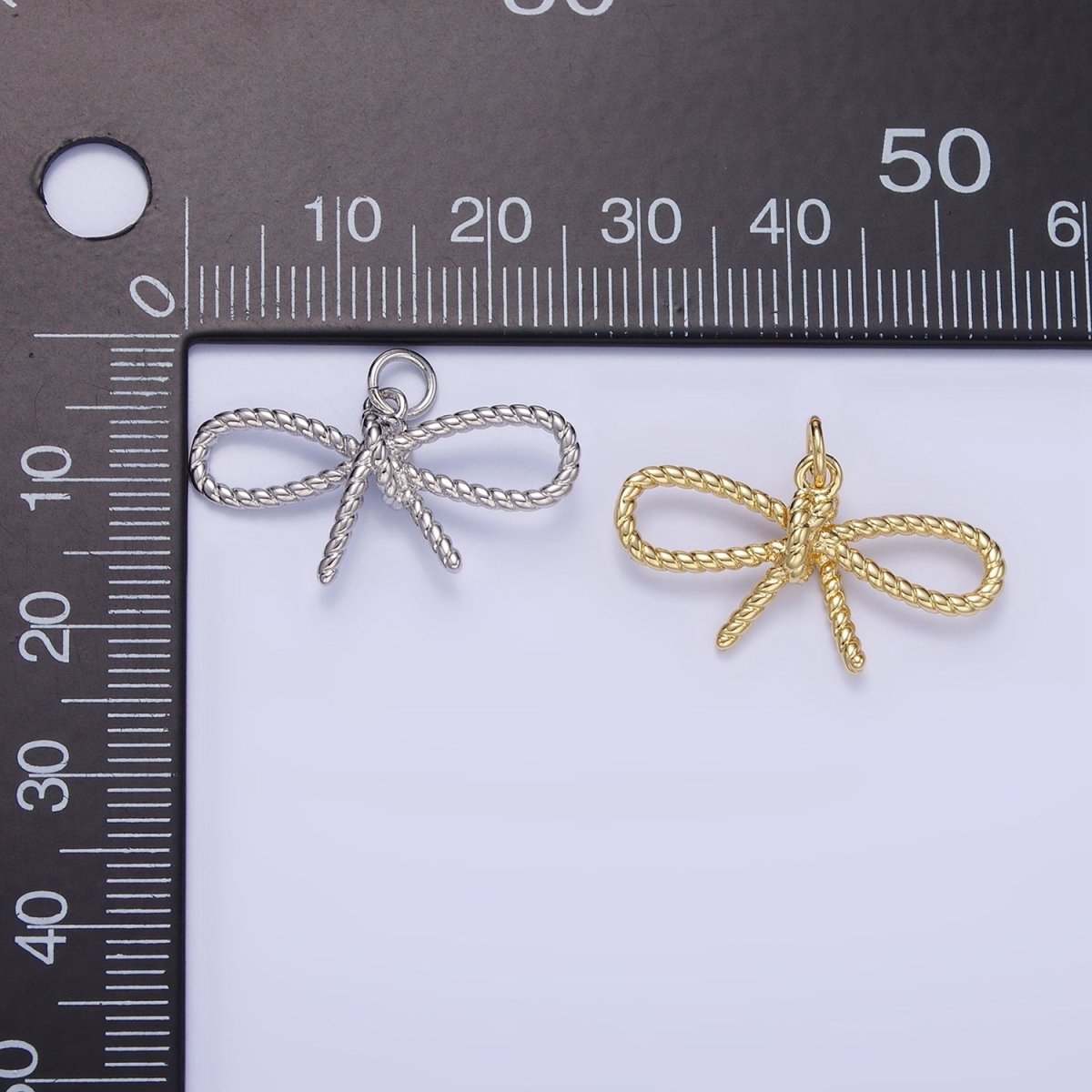 14K Gold Filled Rope Ribbon Bow Charm in Gold & Silver | C481